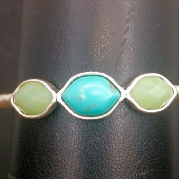 Lucky Brand Bracelet Triple Stone Bangle Faux Turquoise Silver Tone Stackable - Picture 9 of 13
